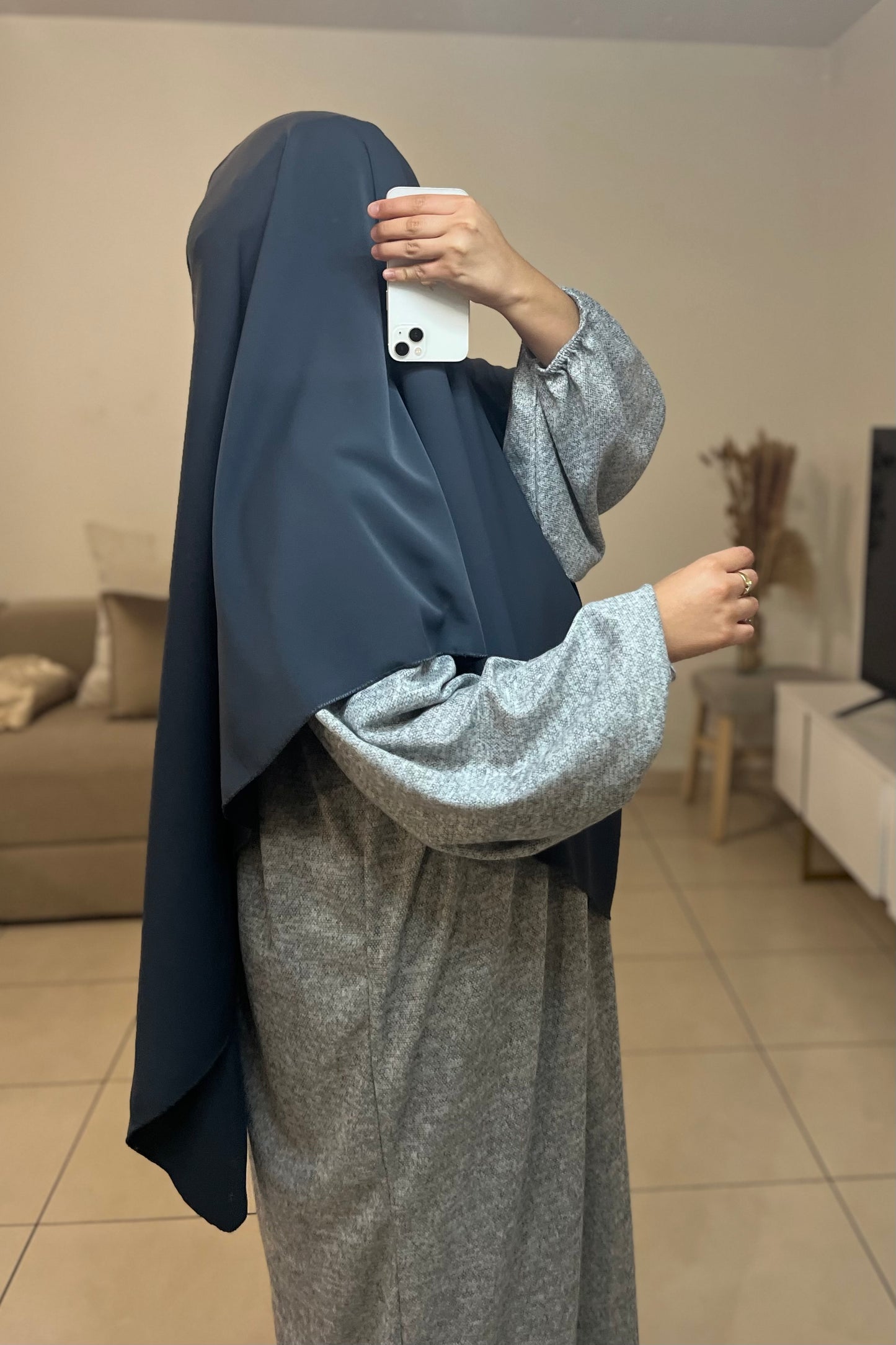 Khimar en soie de médine GRIS FONCÉ