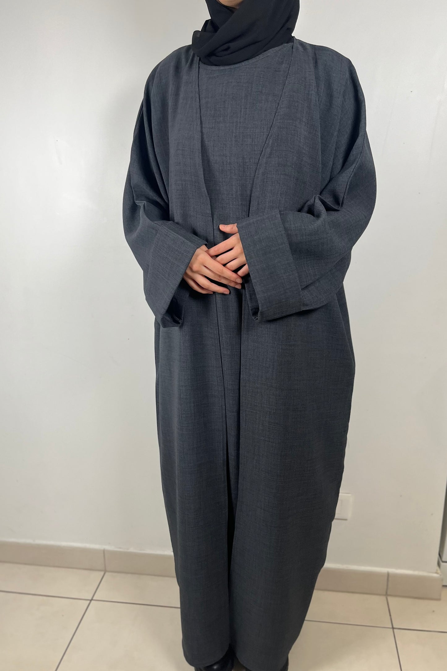 Ensemble Abaya Kimono effet Lin Soheila GRIS FONCE