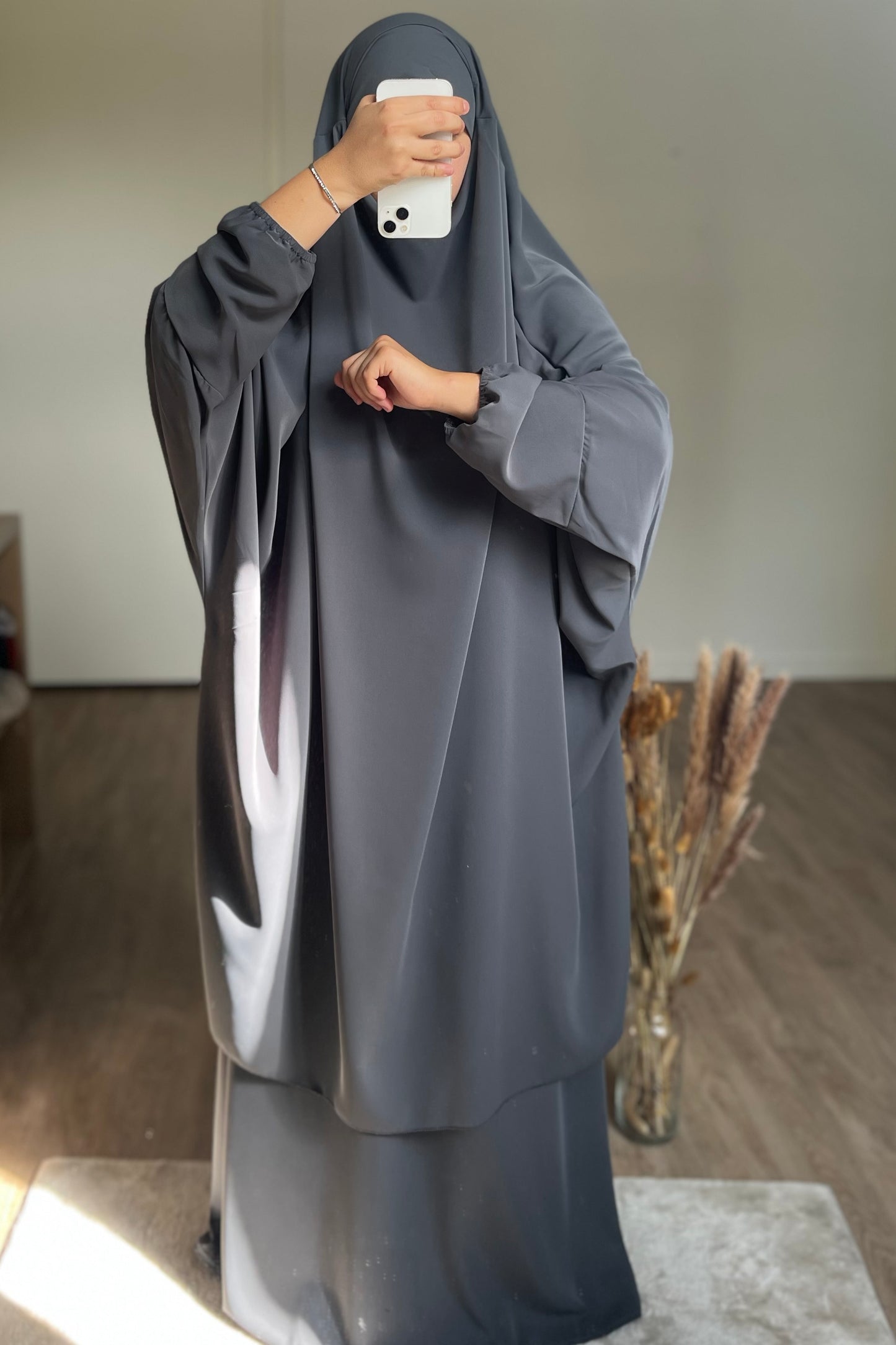 JILBAB EN SOIE DE MEDINE GRIS