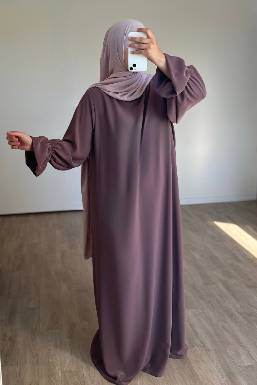 Abaya manches tulipes en Soie de médine rose