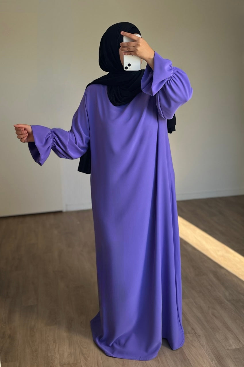 Abaya manches tulipes en Soie de médine lila