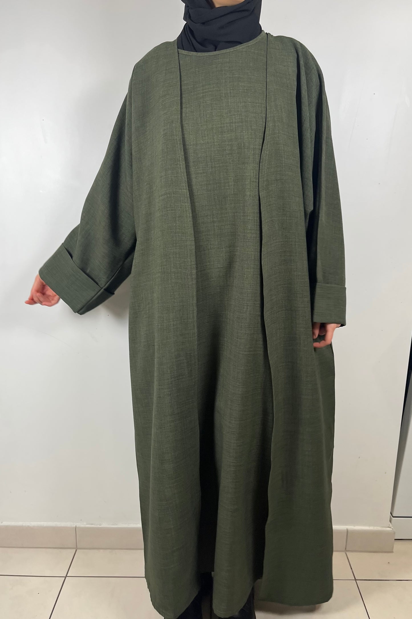 Ensemble Abaya Kimono effet Lin Soheila KAKI