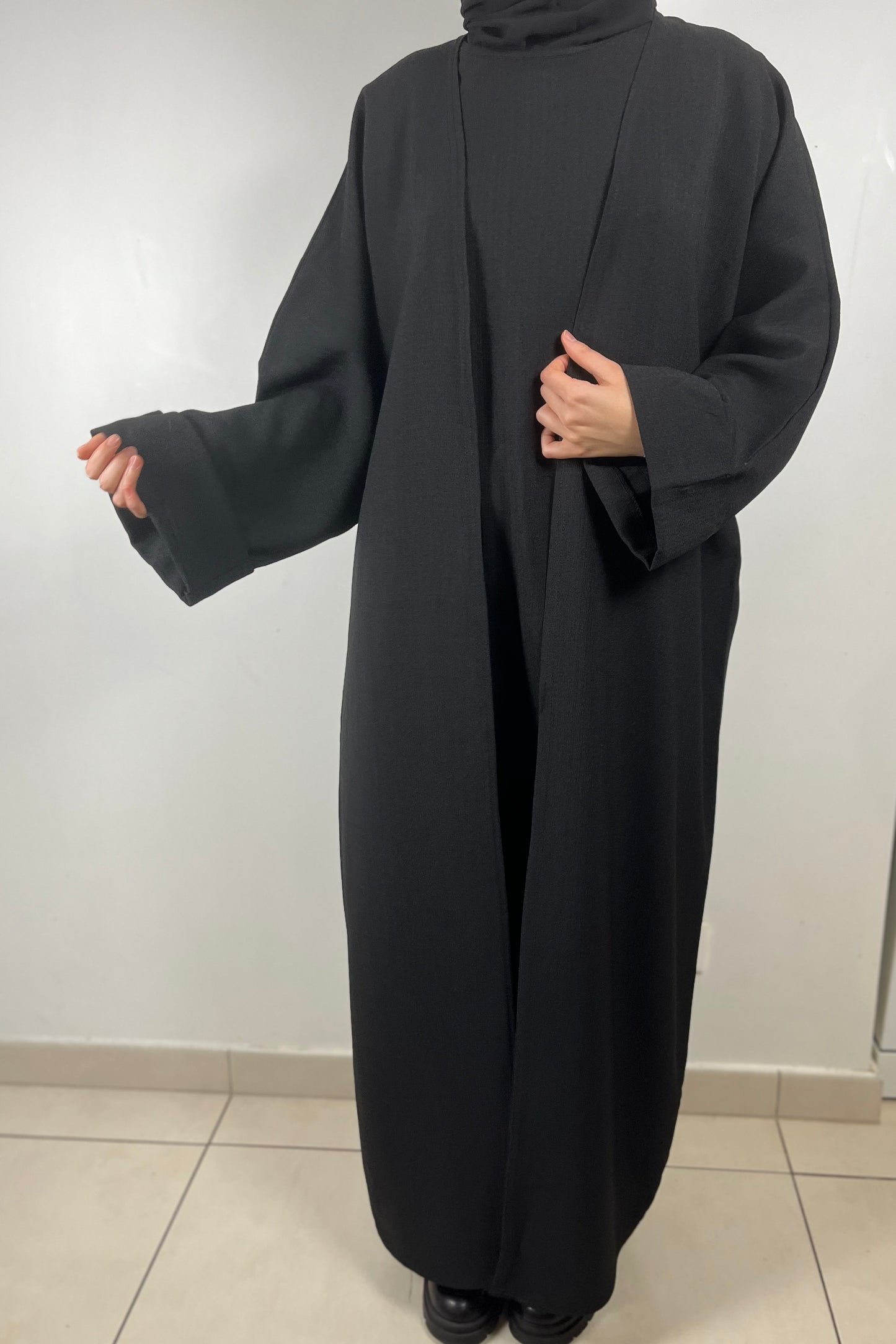 Ensemble Abaya Kimono effet Lin Soheila NOIR