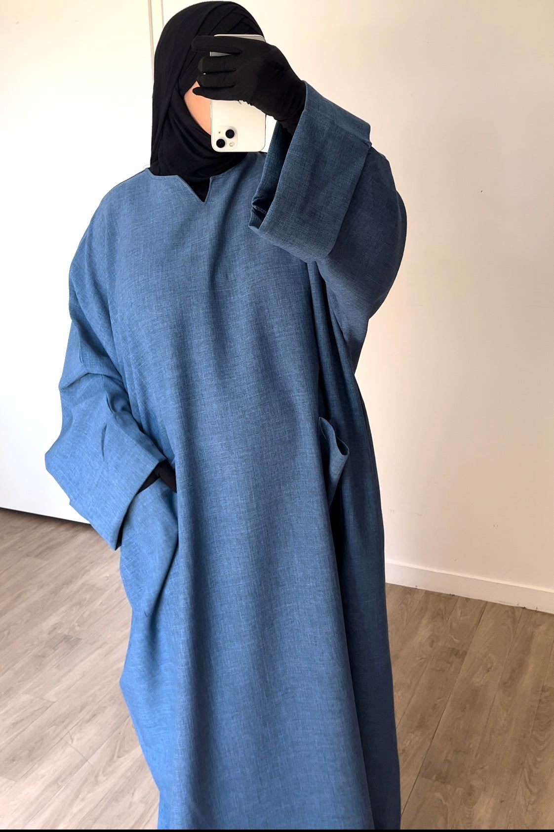 Abaya Aïcha en lin BLEU CYAN