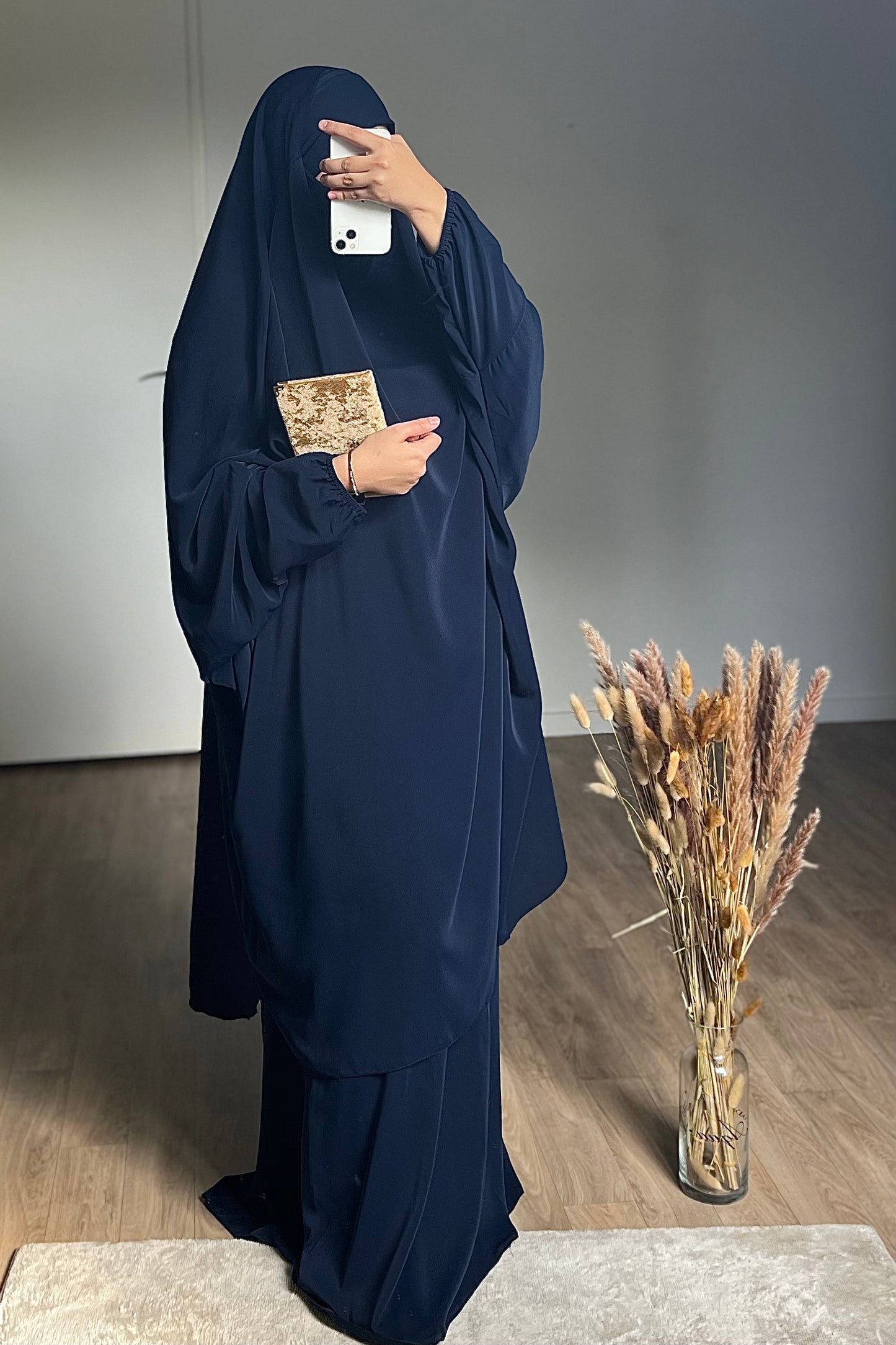 JILBAB EN SOIE DE MEDINE BLEU NUIT