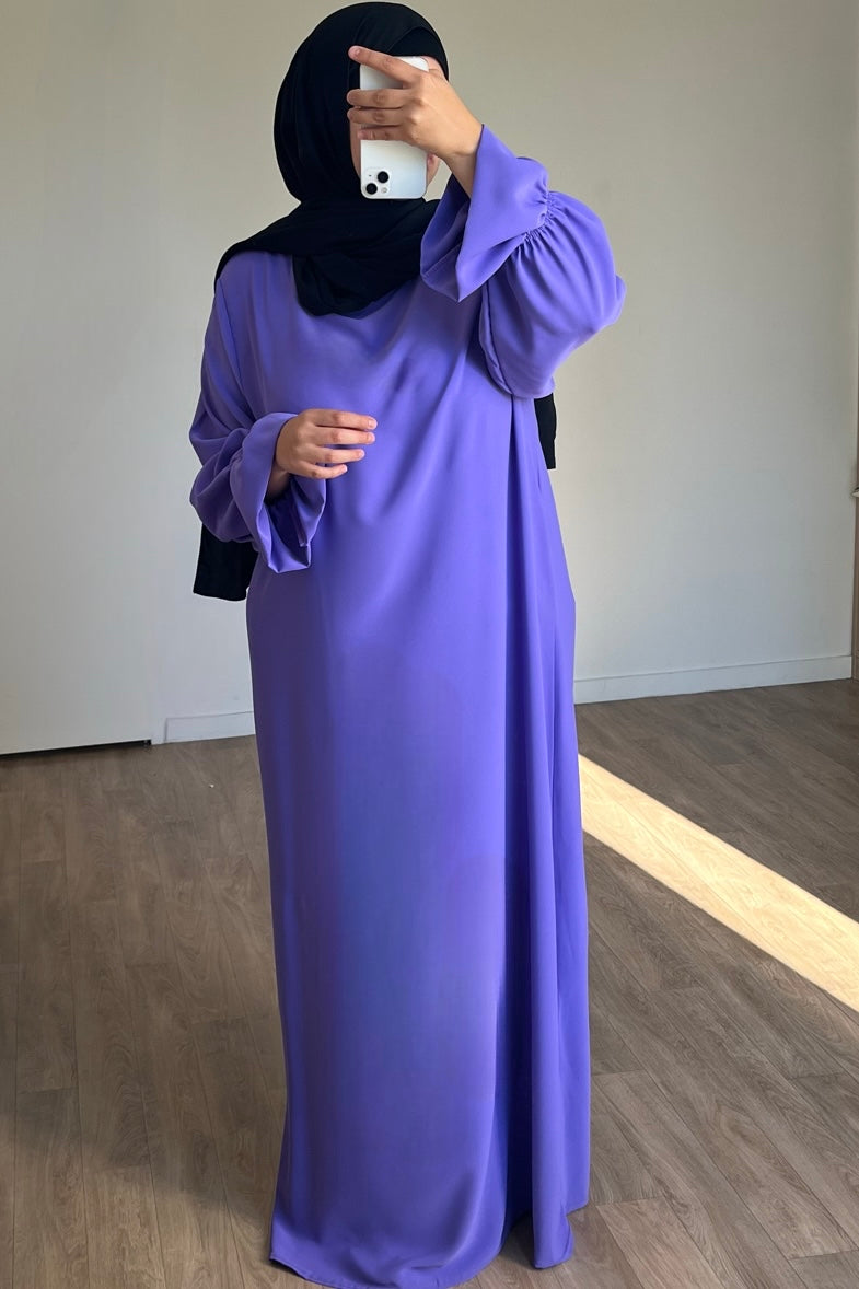Abaya manches tulipes en Soie de médine lila