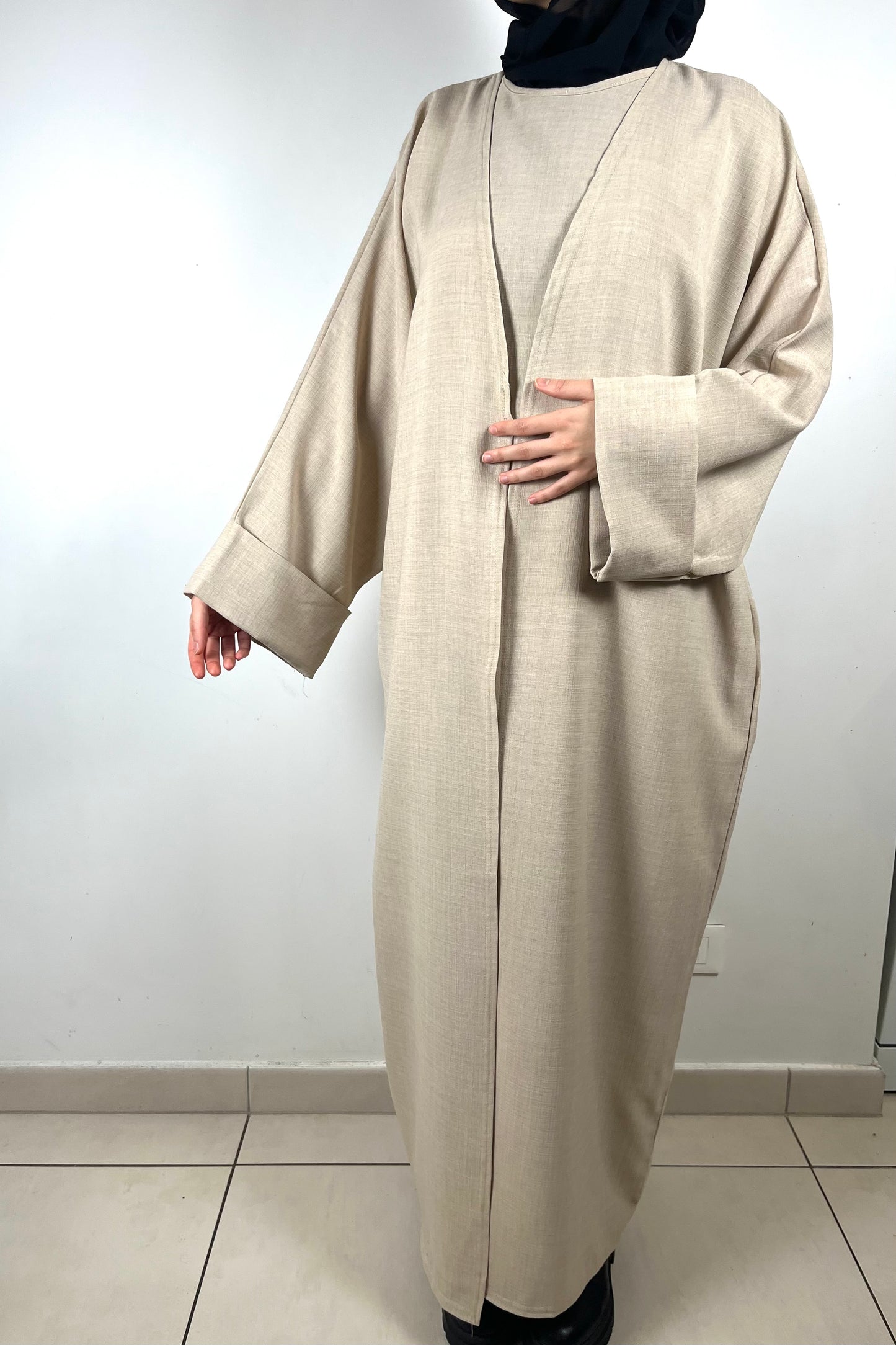 Ensemble Abaya Kimono effet Lin Soheila BEIGE