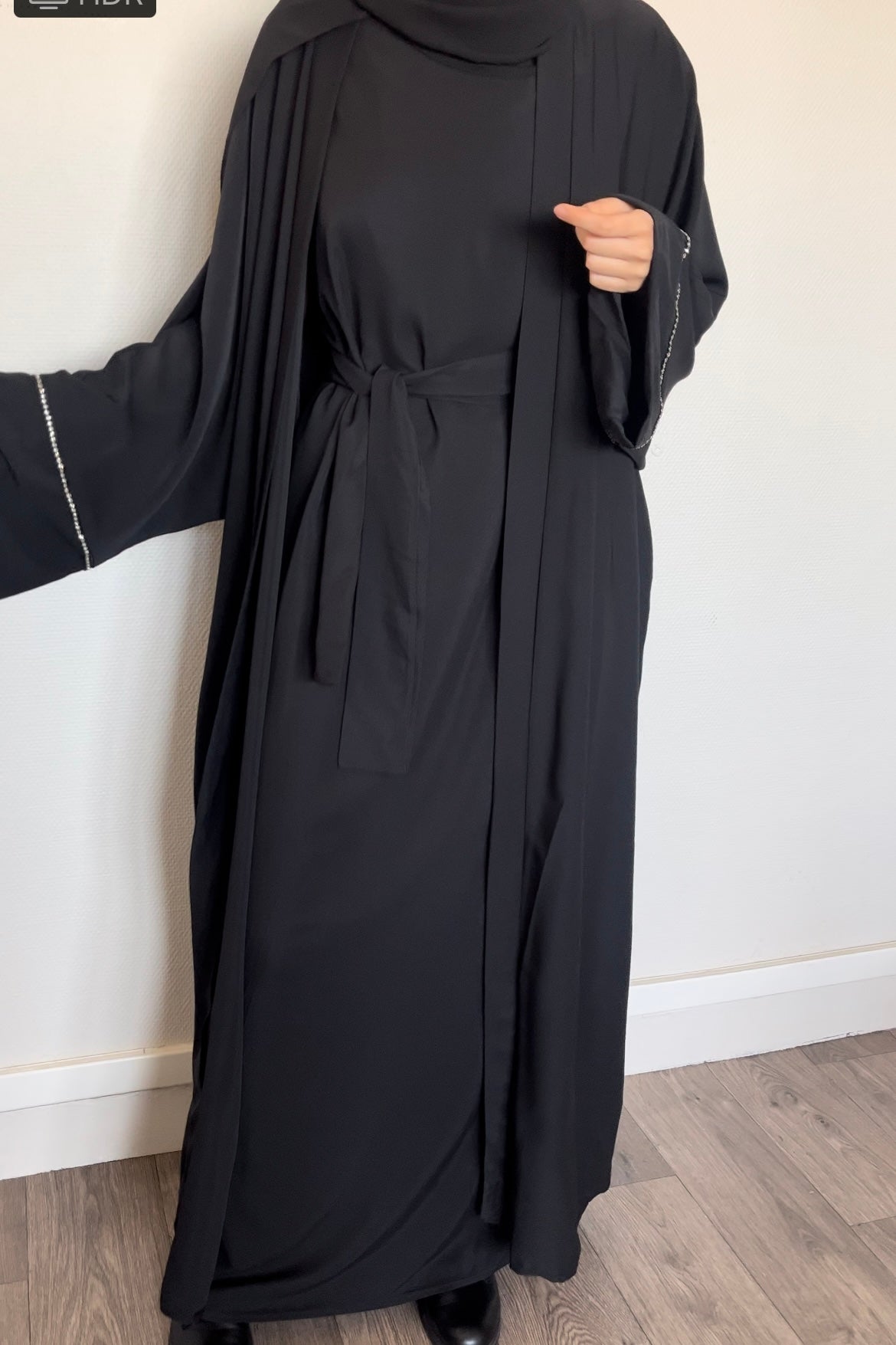 Ensemble ABAYA KIMONO Neila EN SOIE DE MEDINE NOIR