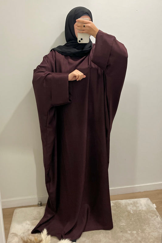 Abaya Ilham en lin bordeaux