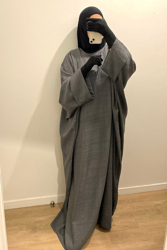 Abaya Ilham en lin gris foncé