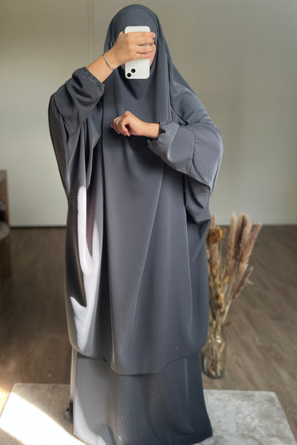JILBAB EN SOIE DE MEDINE GRIS