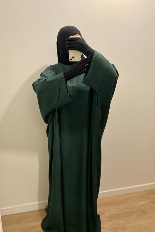 Abaya Ilham en lin vert sapin