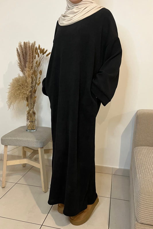 Abaya Ines cotelée noir