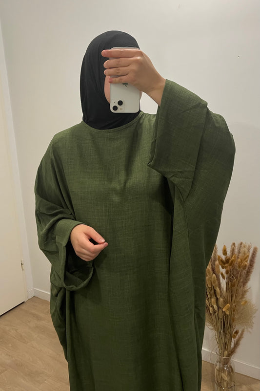Abaya Ilham en lin vert olive