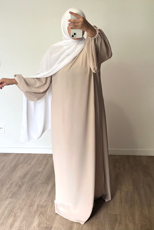 Abaya manches bouffantes en Soie de Médine beige