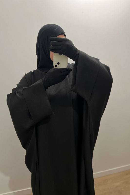 Abaya Ilham en lin noir