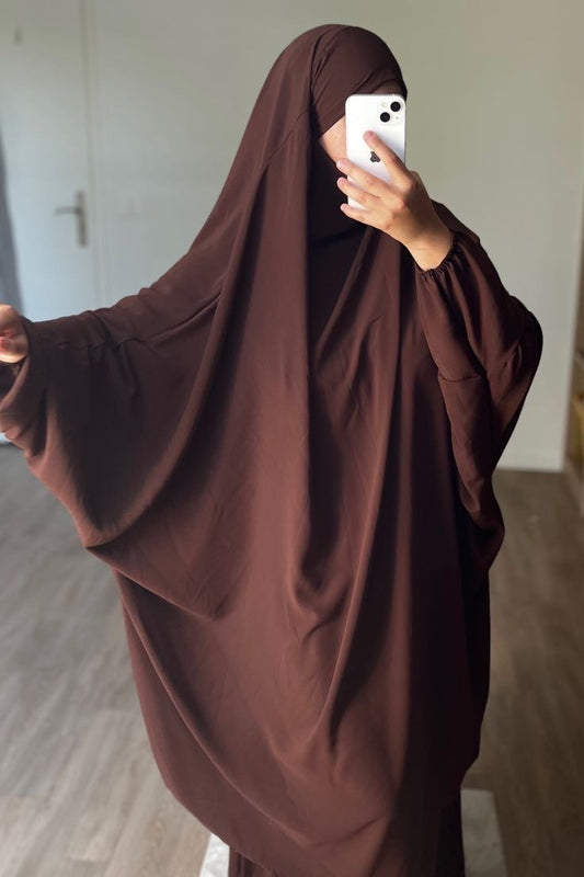 JILBAB EN SOIE DE MEDINE MARRON