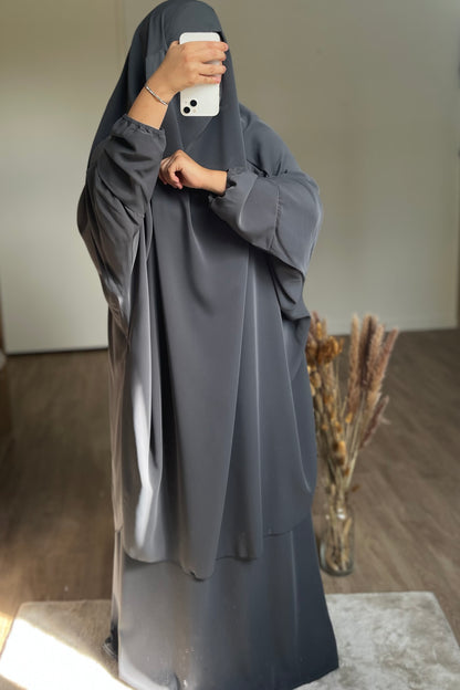 JILBAB EN SOIE DE MEDINE GRIS
